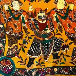 SCARF VTG Ellen Tracy Silk Japanese Noh Theater Mask Art 35” Hand-rolled Edges 👘